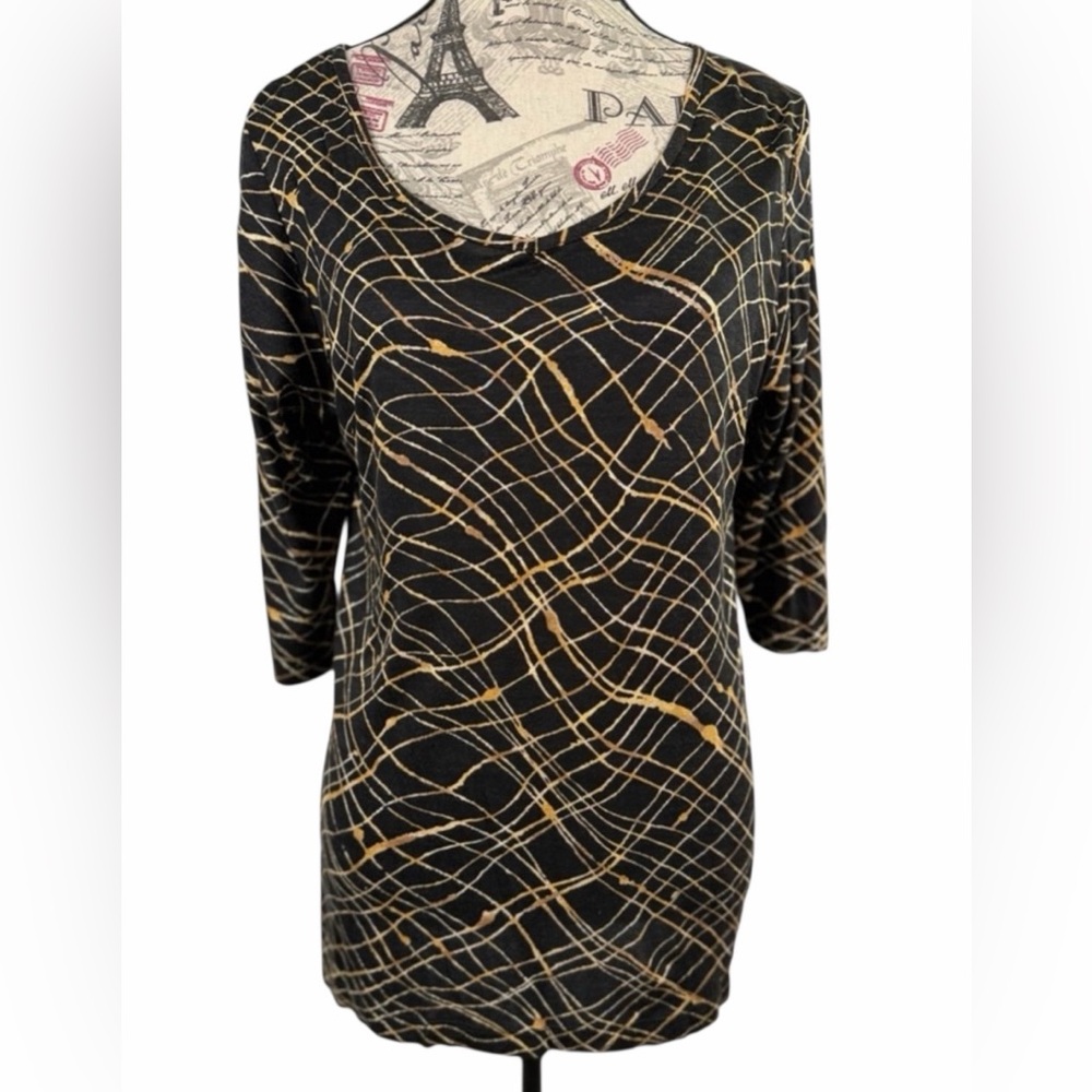 JW San Francisco Stylish Black & Brown Patterned Top Made in USA Size L